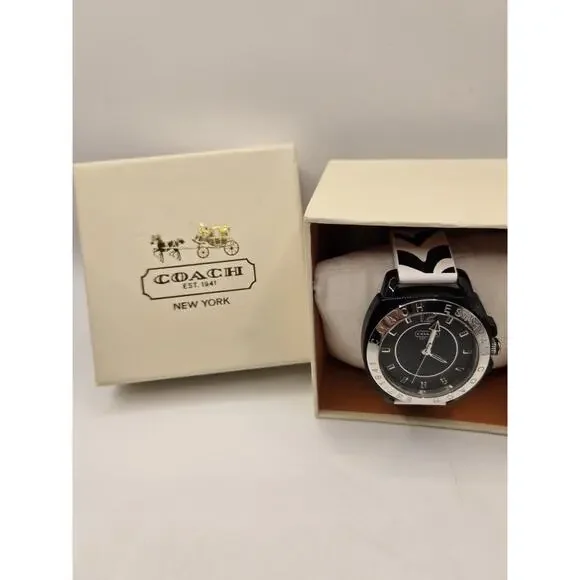 New COACH 1941 Ladies' 41mm Black Ceramic Silicone Watch. Box + Papers. - Picture 8 of 16